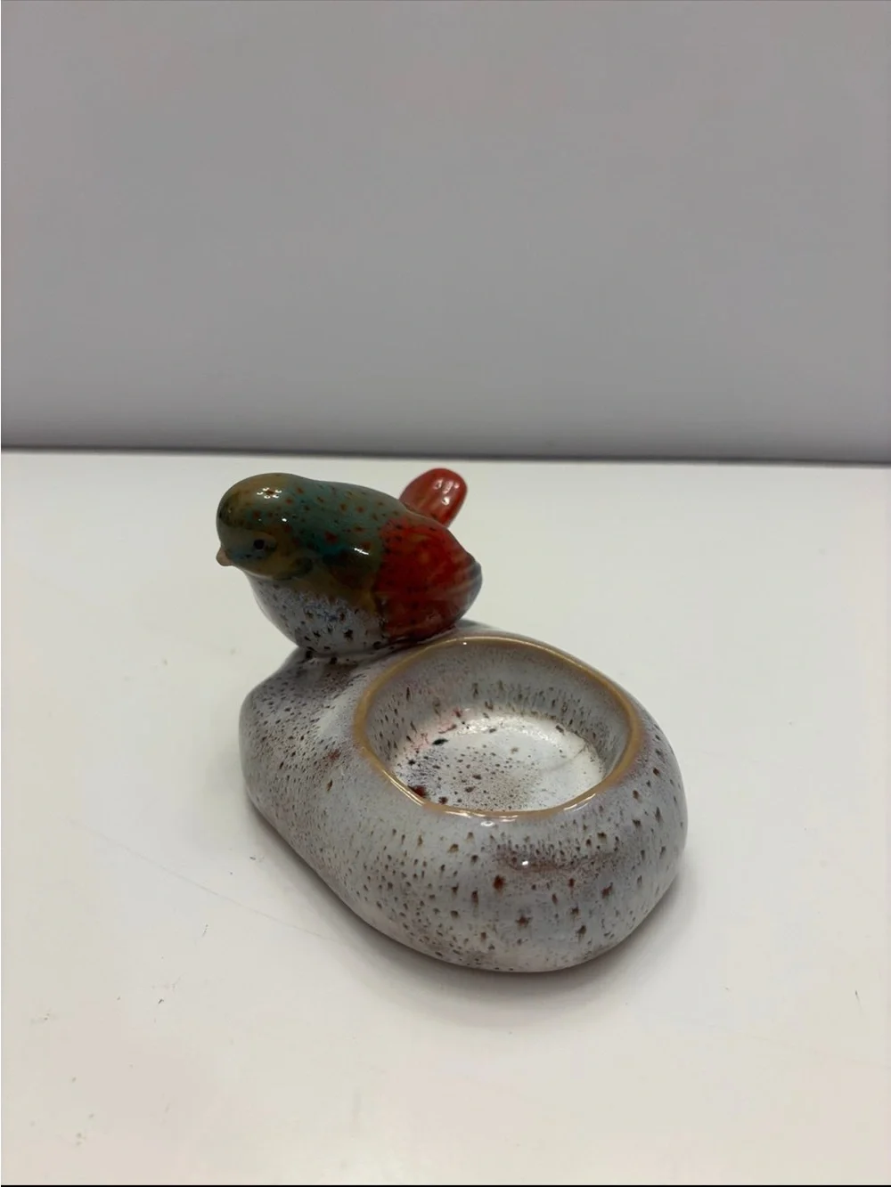 Vintage Ceramic shiny glazed multi color Bird Tea Light Candle Holder